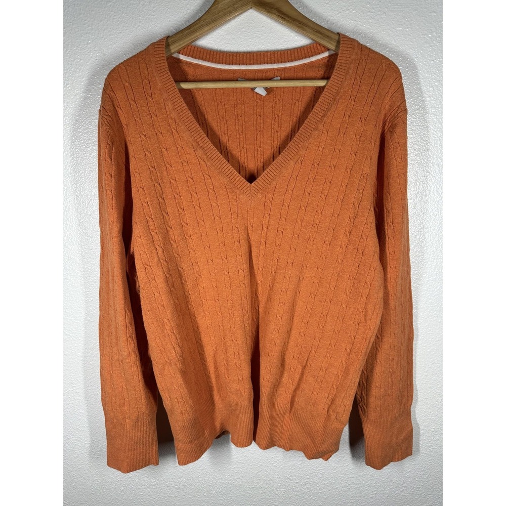Old Navy Sweater Womens XXL Orange V Neck Cable Knit Long Sleeve Pullover